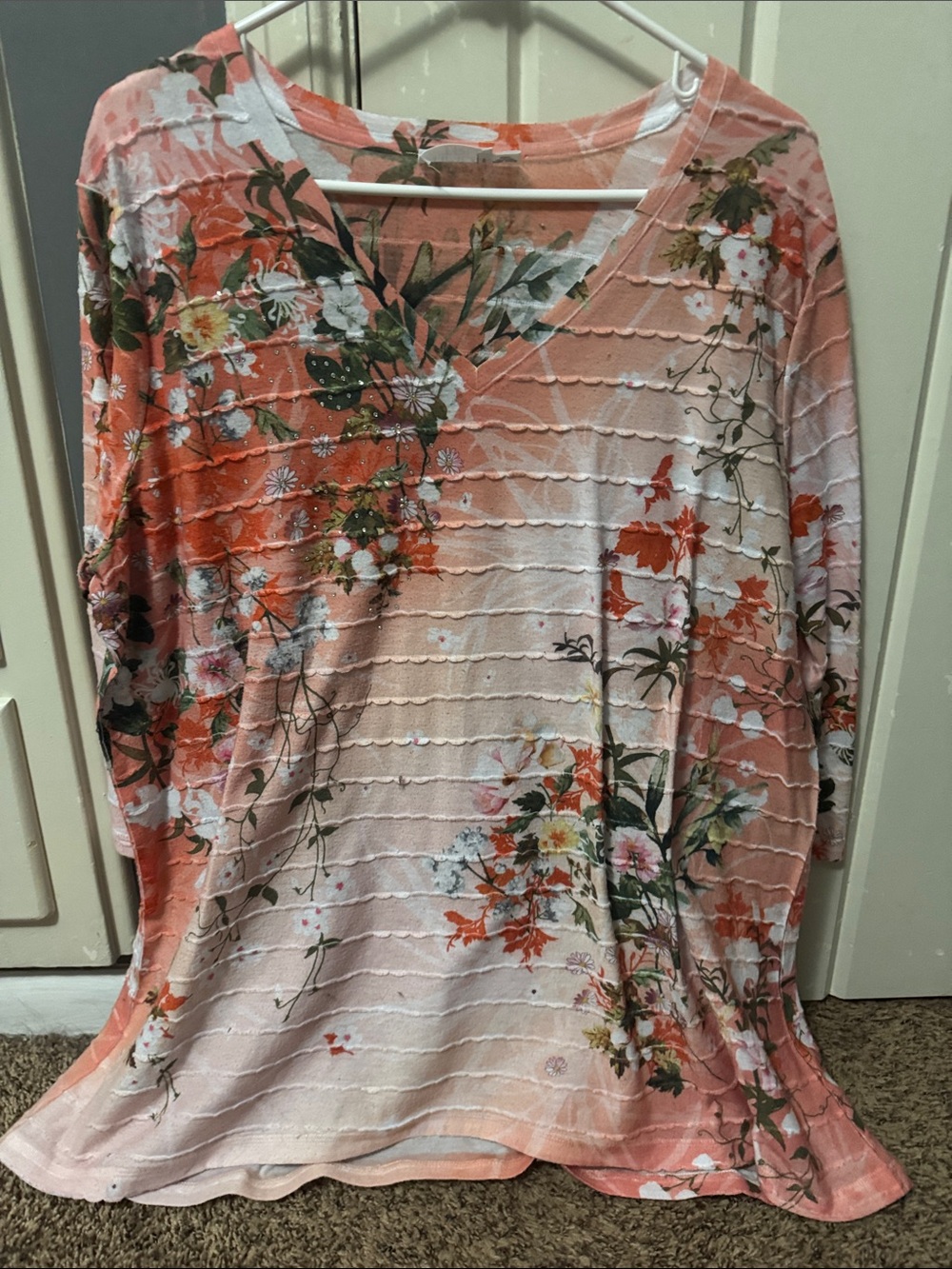 Time and Try Peach Floral Scoop Neck Top